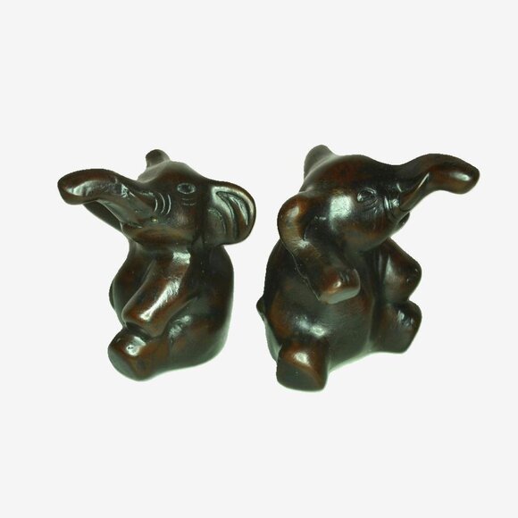 Vintage Hugging Elephants Dark Brown Wooden Collectible Room Decor Animals - Picture 5 of 6